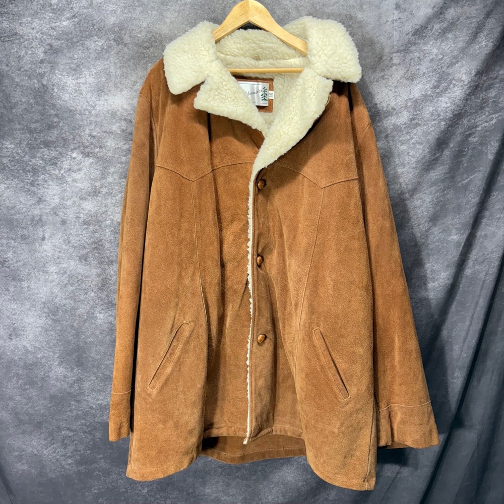 Vintage Sears Fieldmaster Suede Leather Sherpa Lined Rancher Coat Jacket 52 XLT